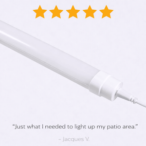 Close-up of an ultra slim outdoor linear LED light with a power connector, showcasing its sleek design.