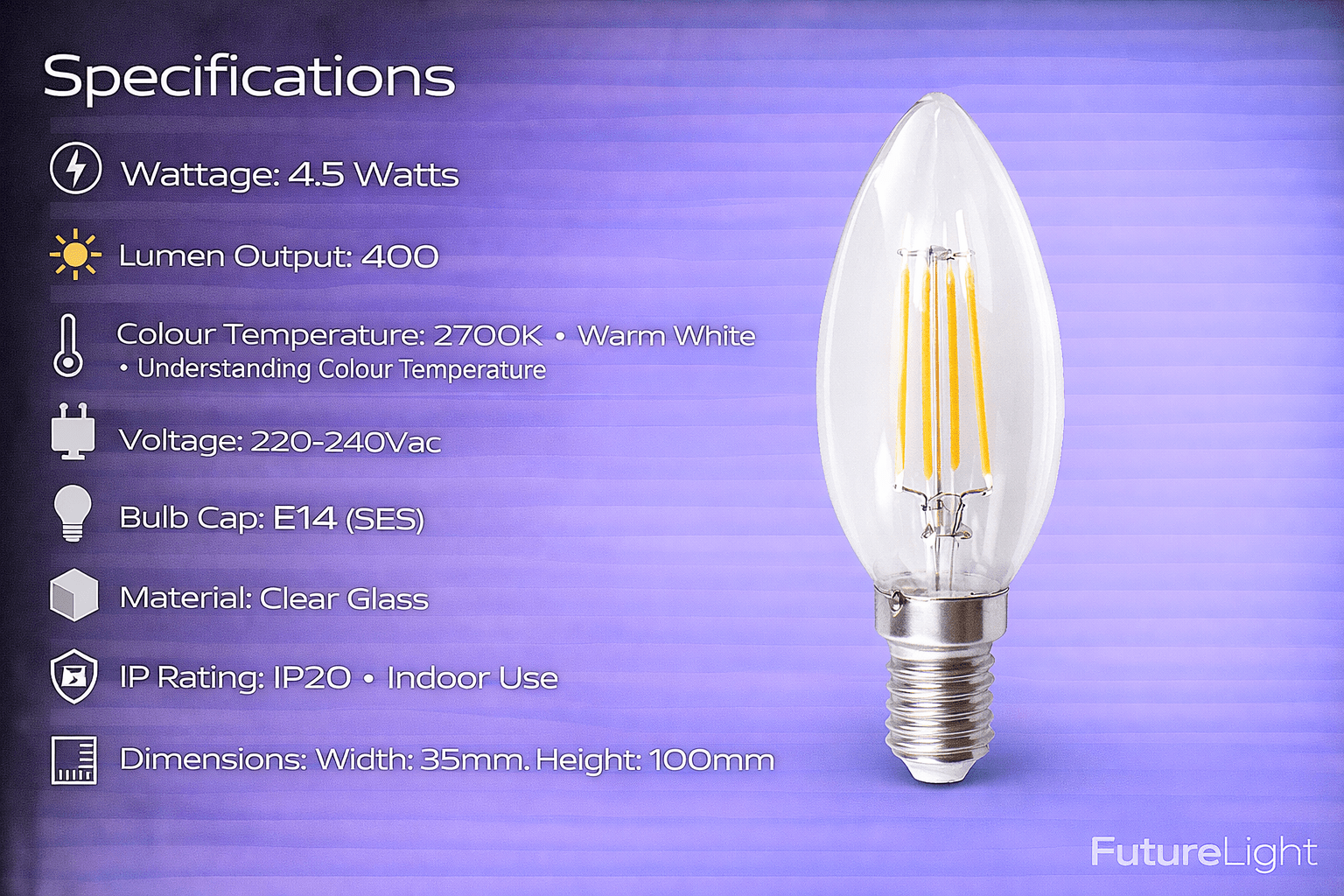 LED Candle - Dimmable 4.5W Filament