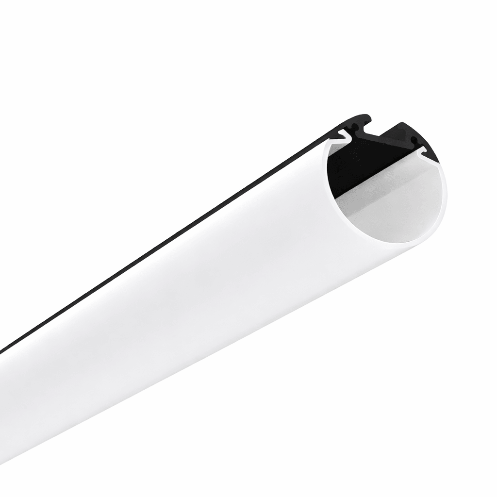 White LED tube light with black end cap on a white background
