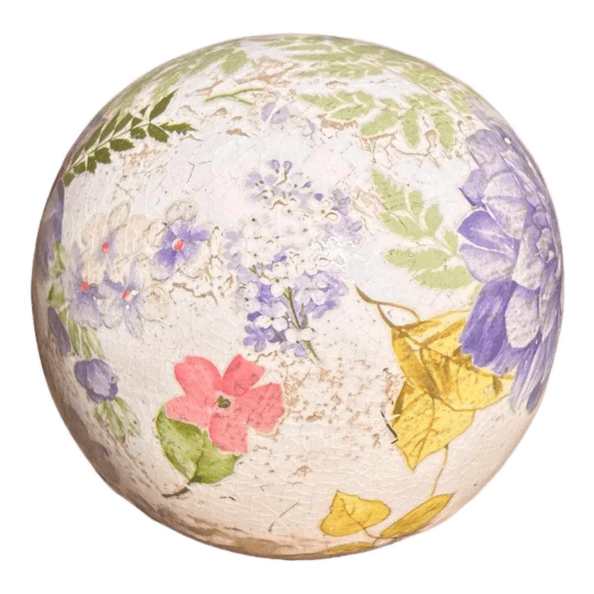 Decorative Ceramic Ball - Large Purple Flowers