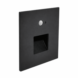 Black square wall plate with a circular cutout on a white background