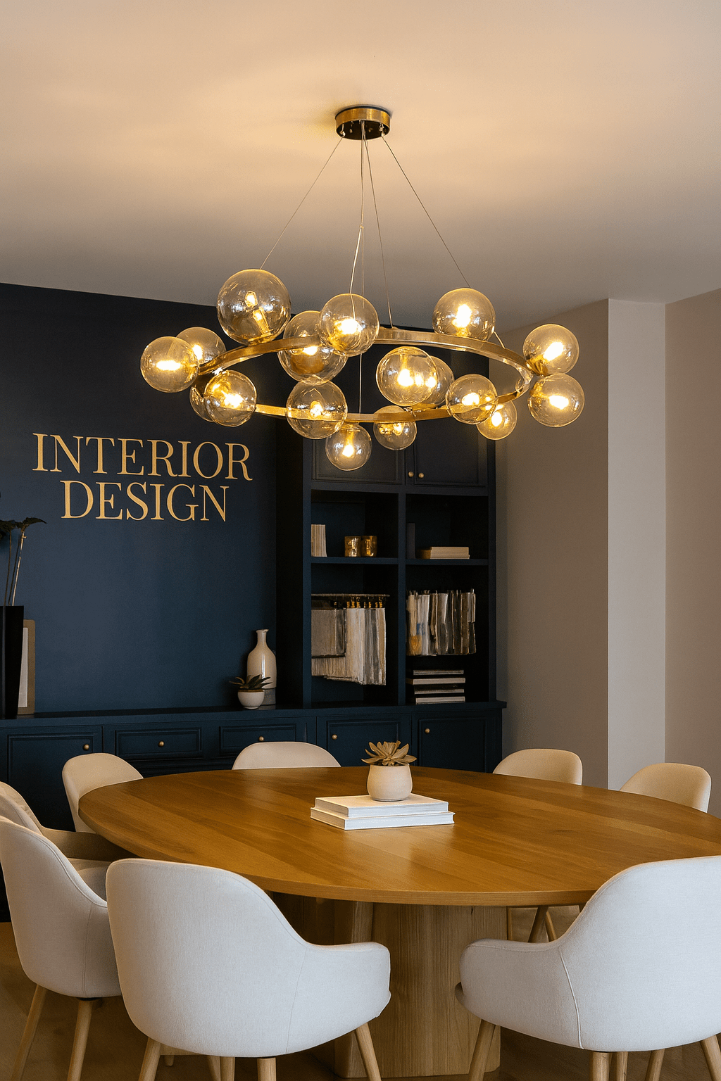 Round 14L Bubble Pendant French Gold with Cognac Glass