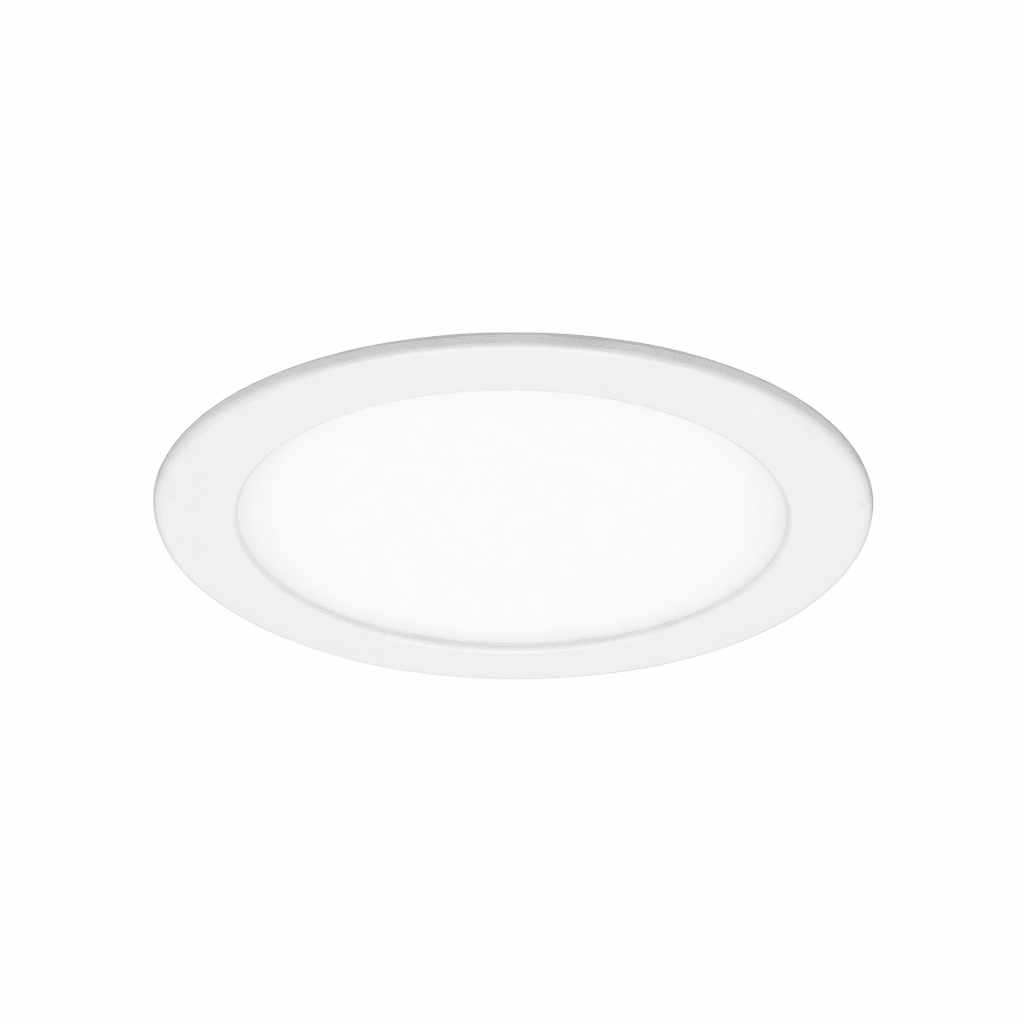 Round white LED ceiling light on a white background