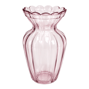 Transparent dusty pink glass vase with scalloped rim