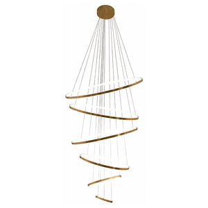 Gold Mega Ribbon LED Pendant Light with sweeping halo rings, showcasing a contemporary design.