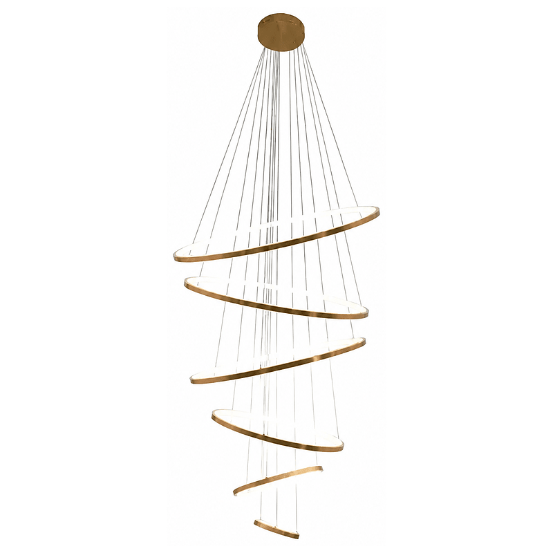 Gold Mega Ribbon LED Pendant Light with sweeping halo rings, showcasing a contemporary design.