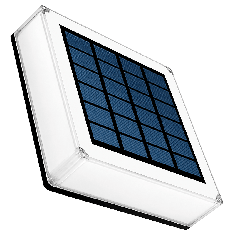 Solar CCT Pillar Top Light with a solar panel featuring a grid of blue cells, designed for outdoor use.