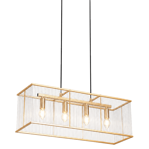 Gold Iron & Clear Acrylic 4-Light Pendant