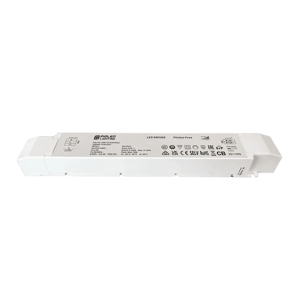 LED Power Supply - 24Vdc 75W Dimmable - Surge Protected / Slim Design