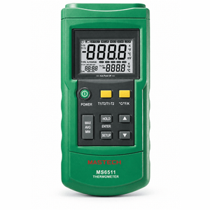 Mastech MS6511 digital thermometer with clear display and buttons for temperature measurement.