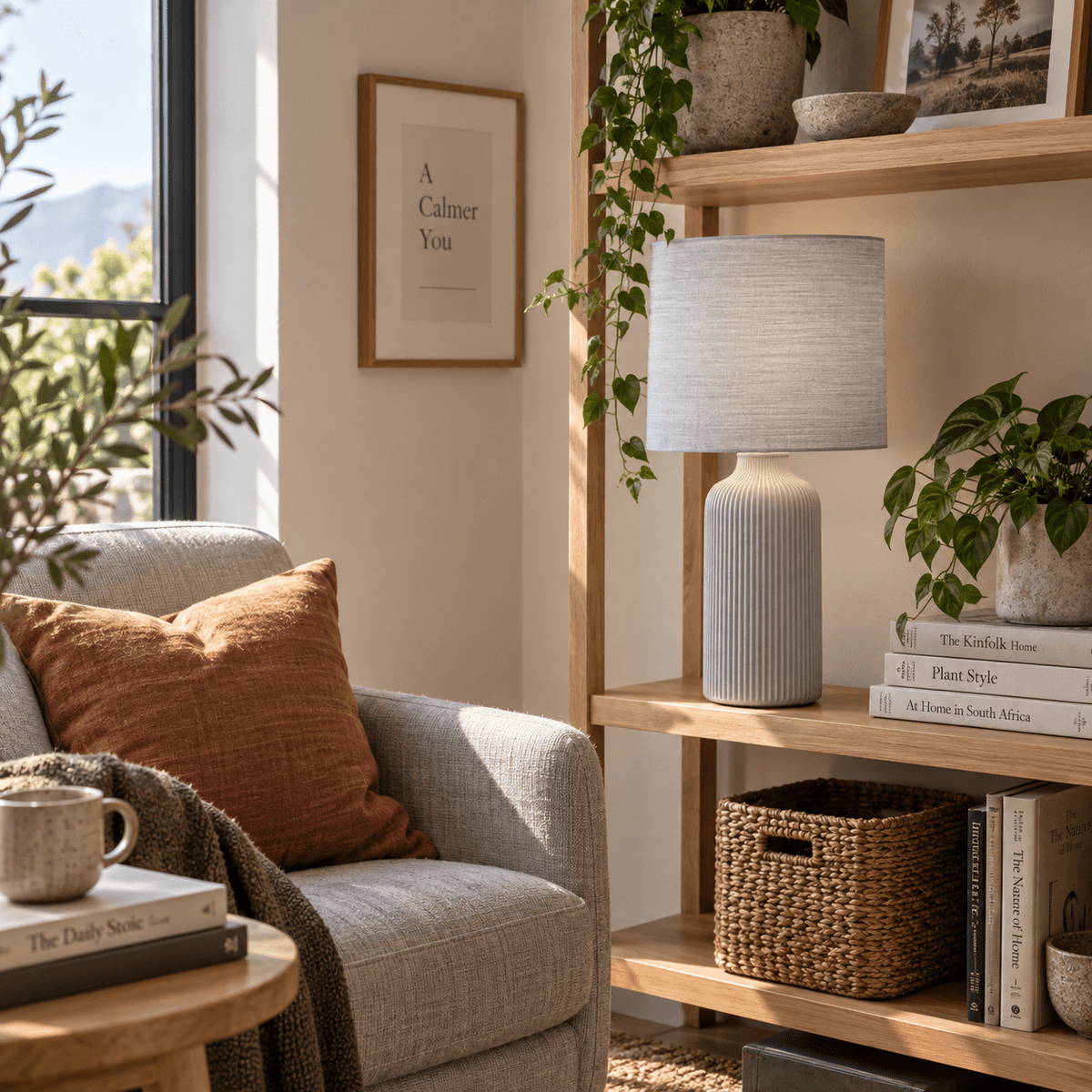Grey Tall Ceramic Table Lamp