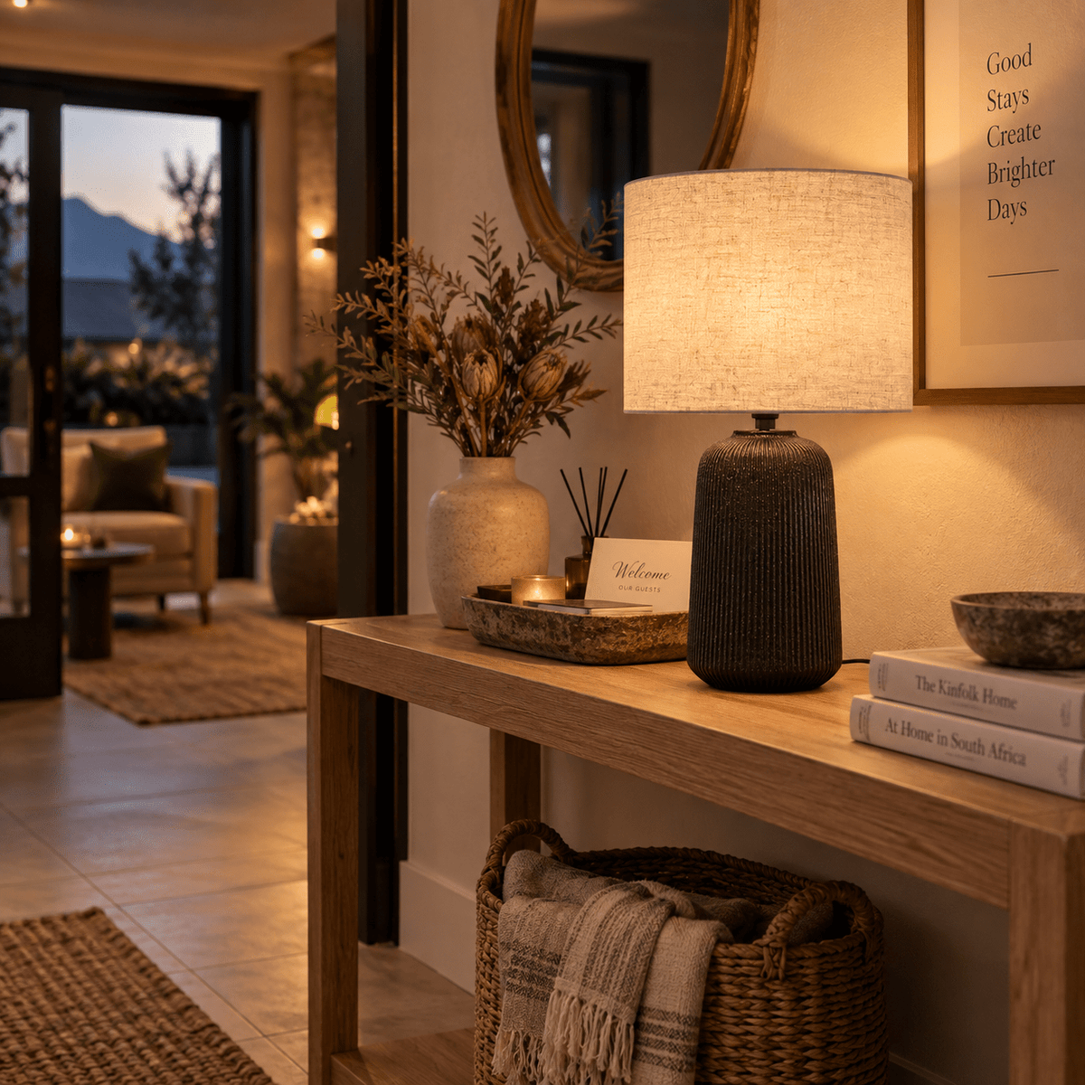 Black Tall Ribbed Ceramic Table Lamp