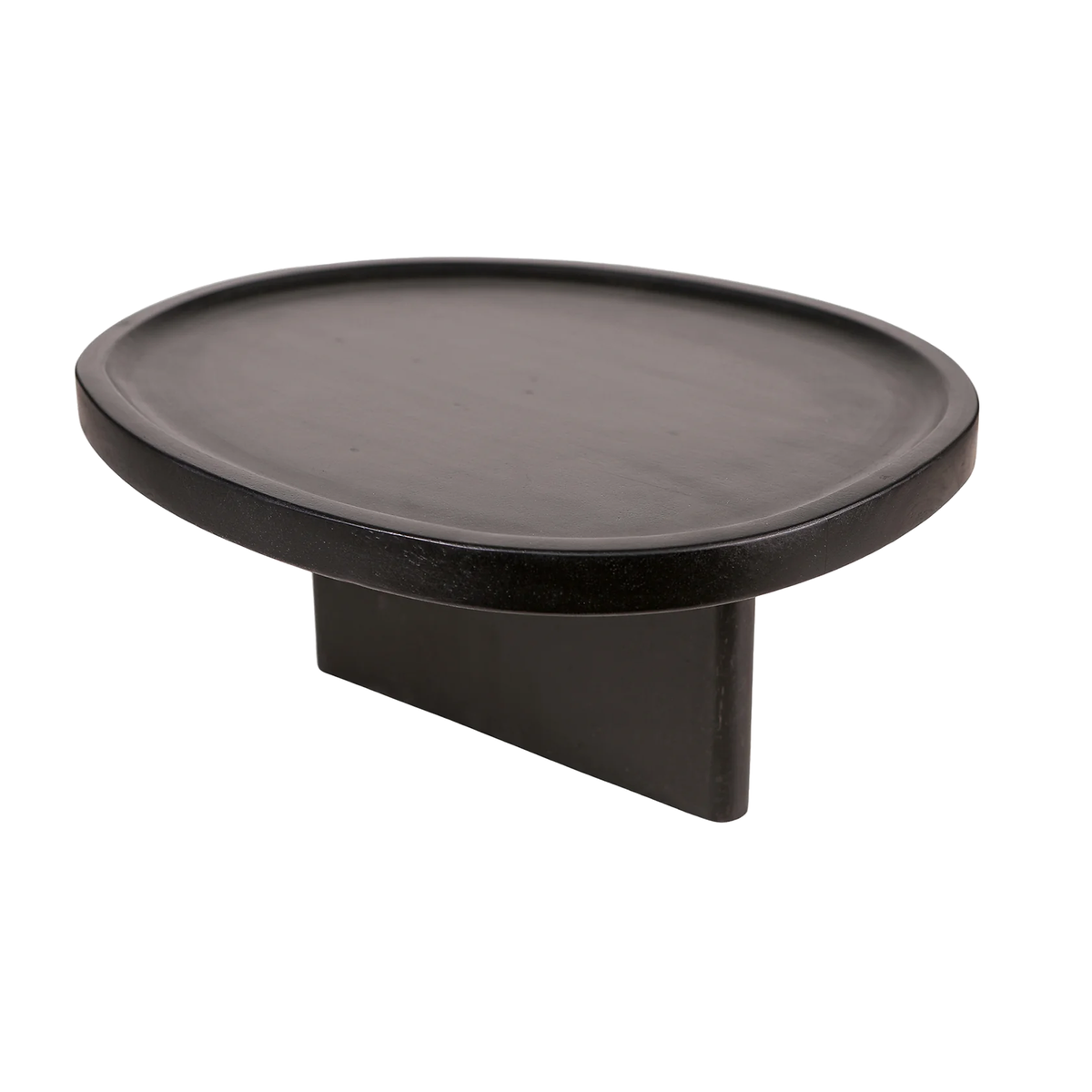 Black oval sofa tray with rectangular support, displayed against a plain white background.