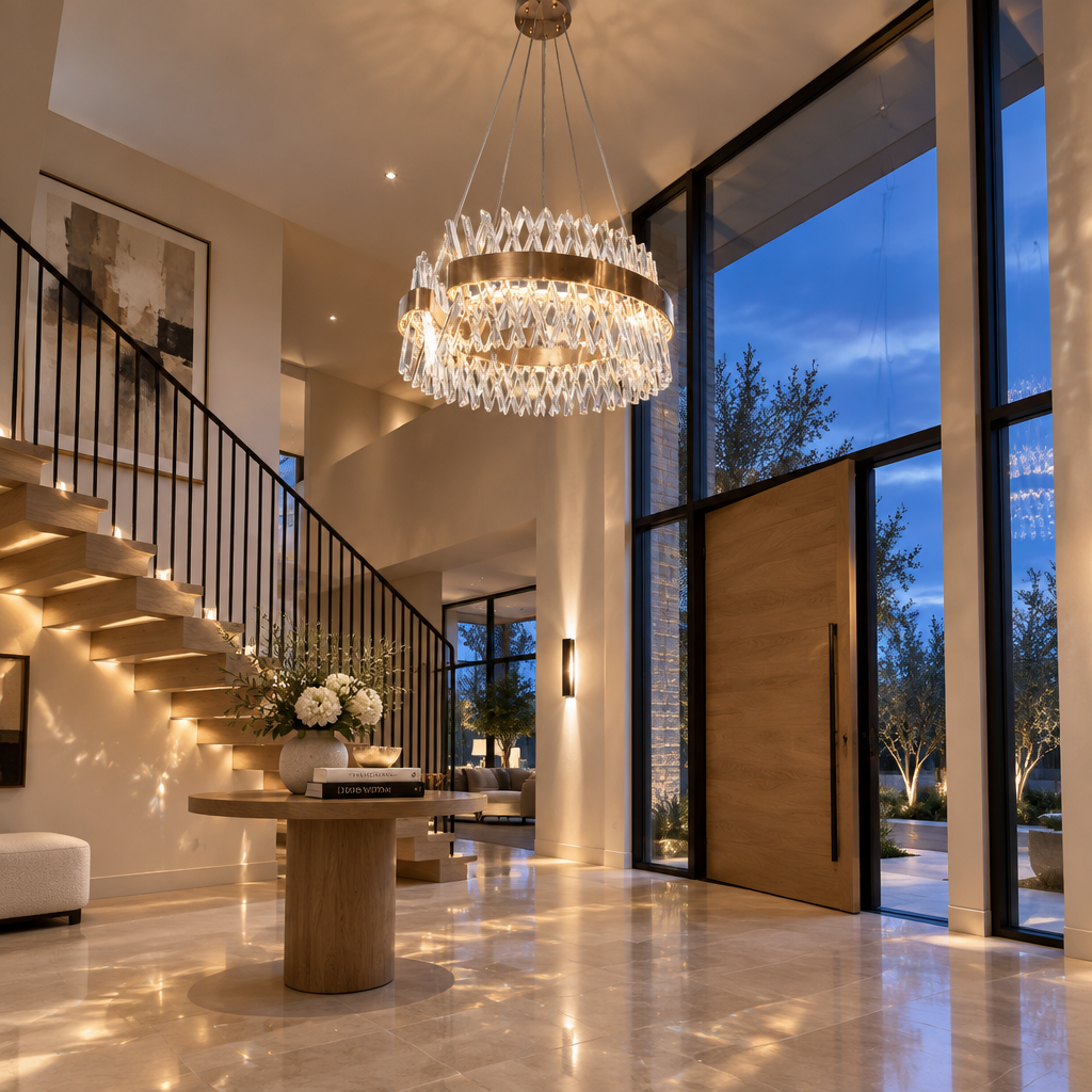 Round Gold & Crystal Chandelier