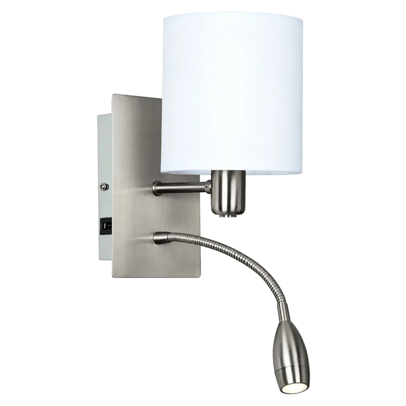 Satin Chrome Wall Light with White Shade