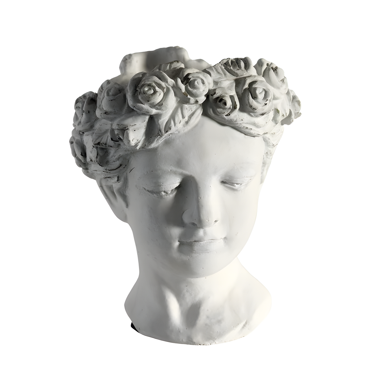 Extra Large White Flower Crown Female Bust Planter