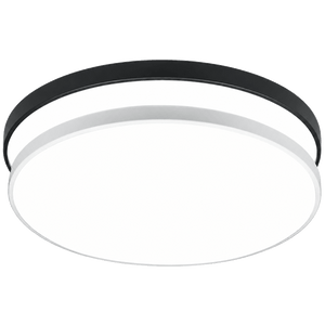 Flush-mount circular LED ceiling light with black and white interchangeable rings and white diffuser