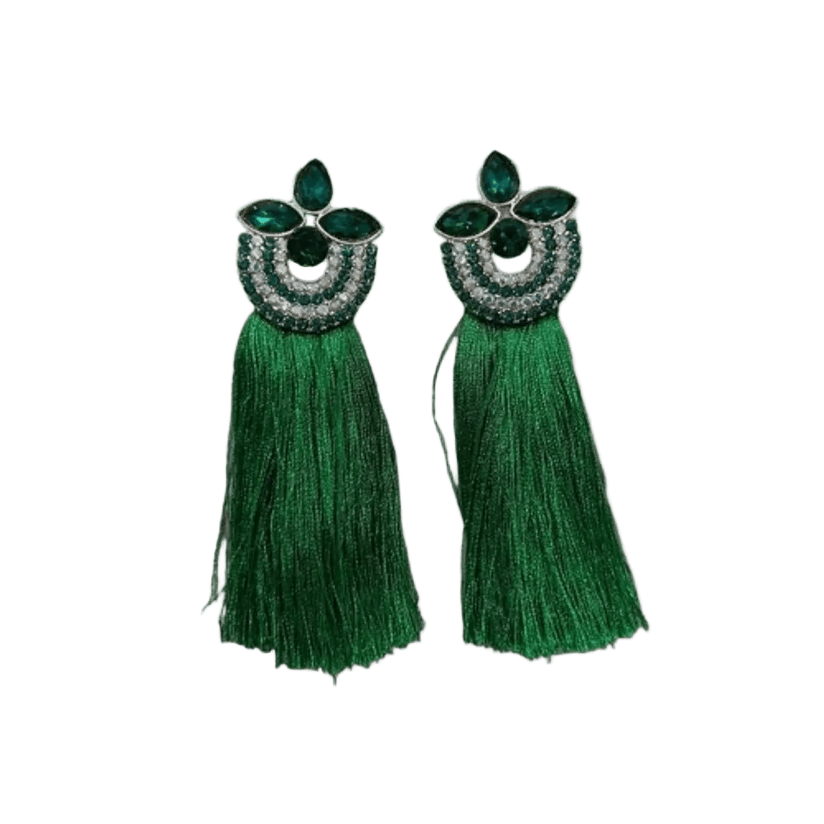 Drop Earring - Green Stones & Tassel Tail