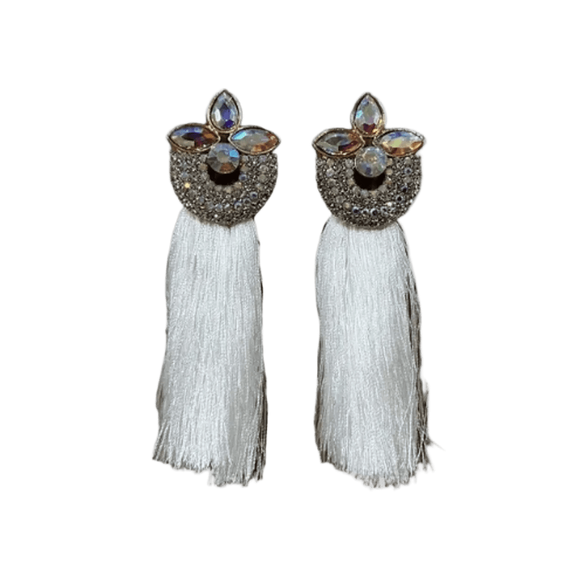 Drop Earring - White Stones & Tassel Tail