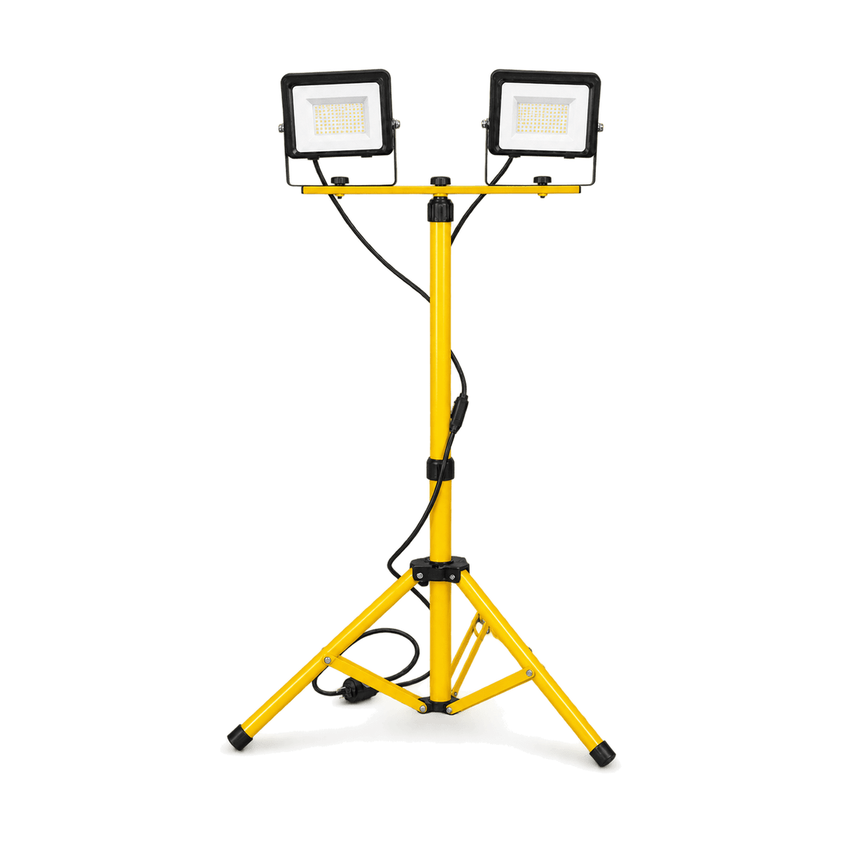 Dual-head 2 × 50W 12V portable LED tripod floodlight, transparent background