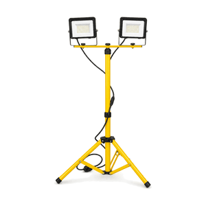 Dual-head 2 × 50W 24V portable LED tripod floodlight, transparent background