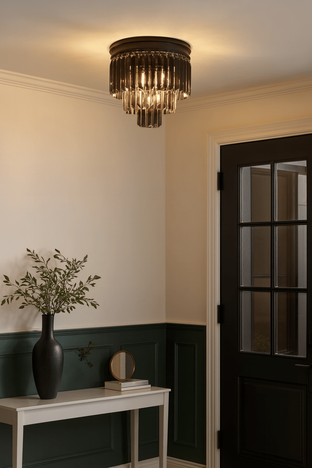 Black with Smokey Crystals Ceiling Light