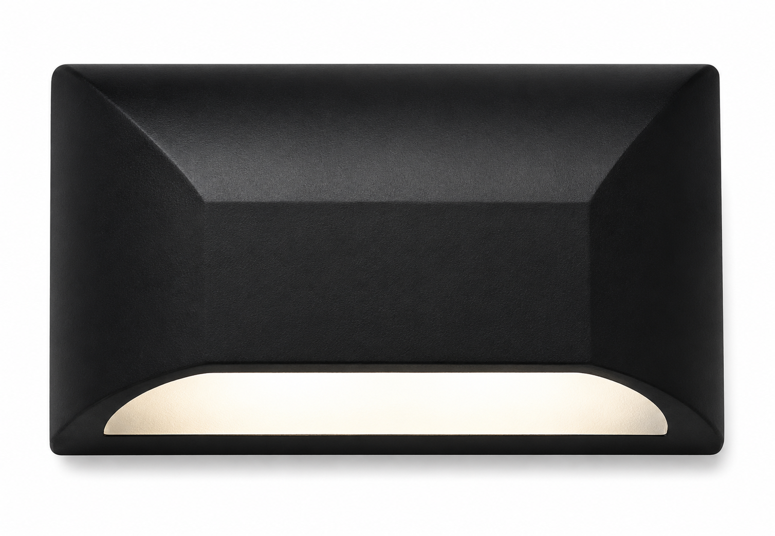 Black LED wall light with a sleek design and cool white illumination, ideal for outdoor use.