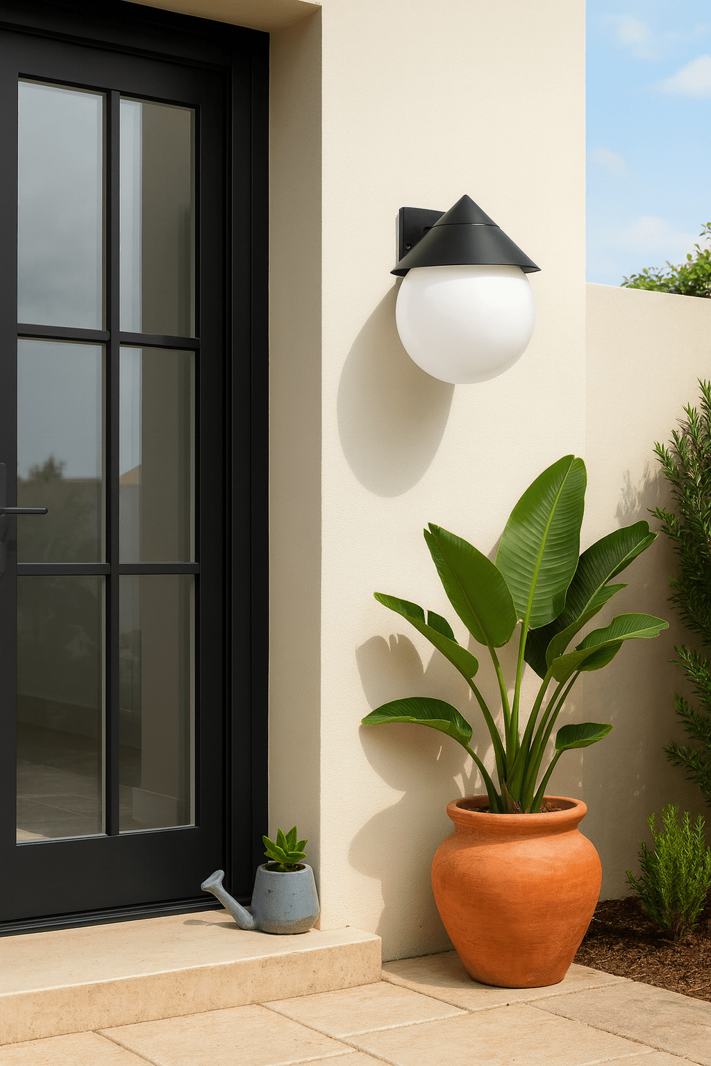 TopHat Outdoor Wall Light - Black with Opal Globe (Coastal)