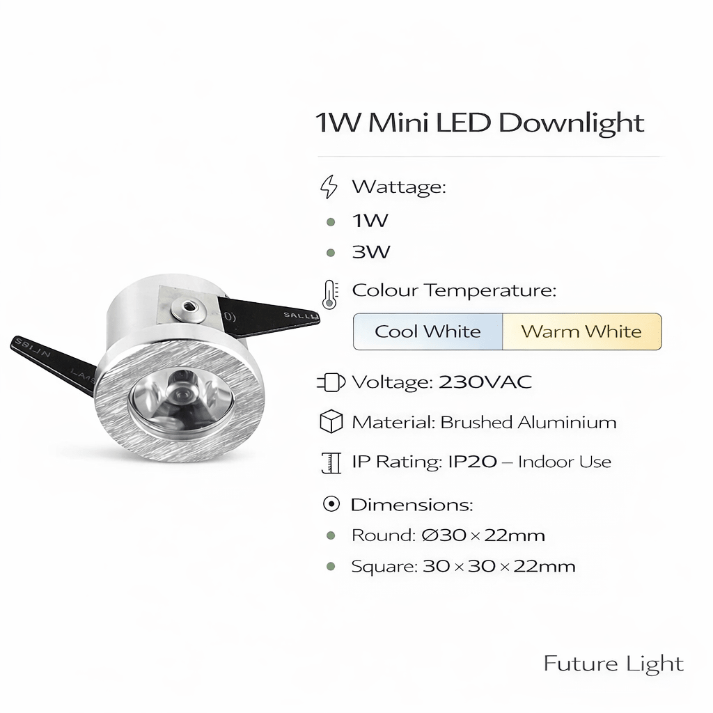 LED Cabinet Light - 230V 1 Watt Brushed Aluminium