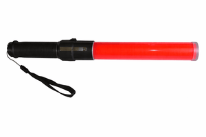 Red baton with black handle on a white background