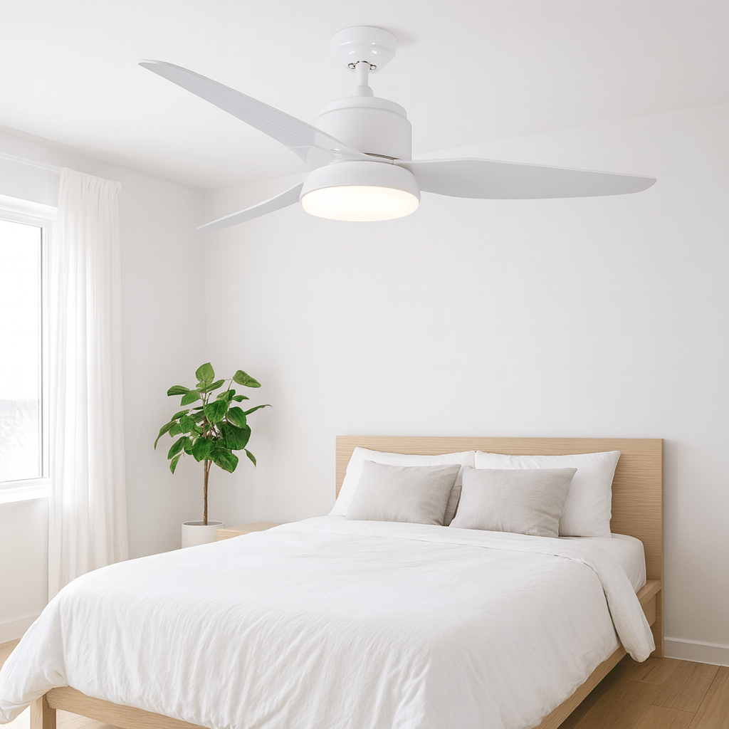 White Steel and Glass Ceiling Fan