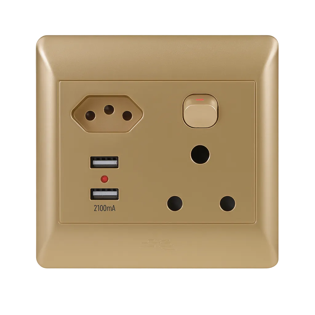 Champagne 1 x 16A, 1 x Euro, 2 x USB Switched Socket