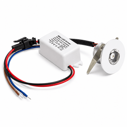 LED starlight downlight with a white finish and external driver, showcasing a compact design for recessed installation.