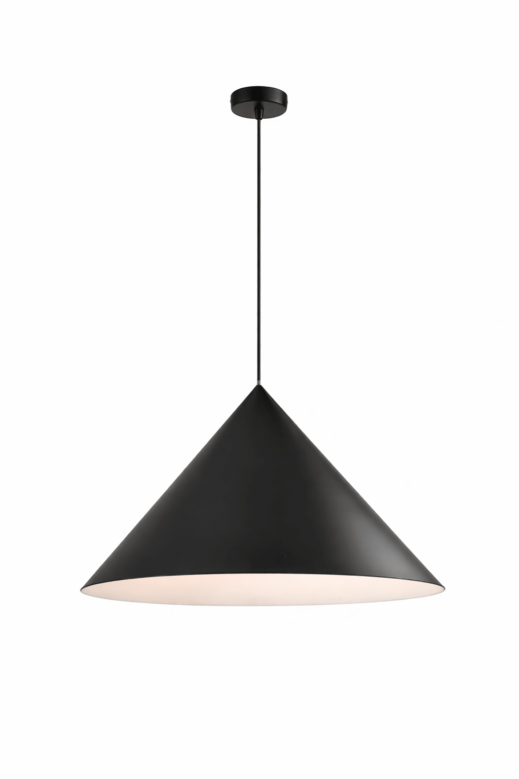 Black pendant light on a white background