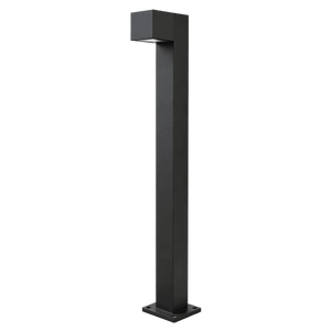 A tall, rectangular black LED bollard with a square top and a flat base.