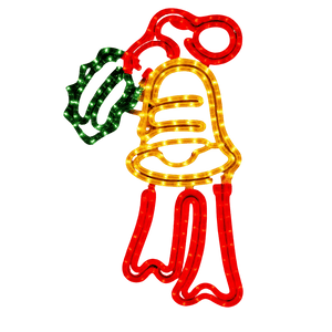 LED Christmas light in the shape of a bell, featuring red, yellow, and green colors with a festive design.