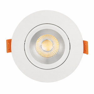 Dimmable 7W recessed LED downlight with a sleek white finish and orange clips.