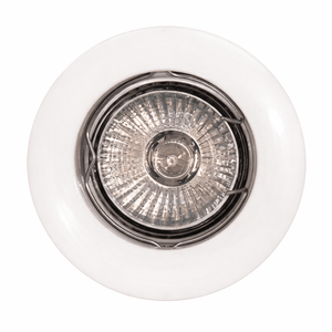 Curved rim downlight holder with GU10 bulb, showcasing a modern flush design in white.