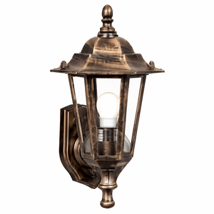 Bronze outdoor wall light fixture on a white background