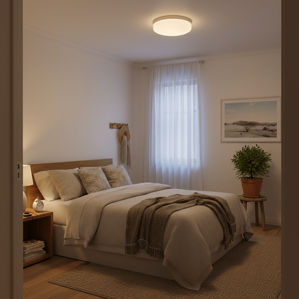 Satin Chrome Ceiling Light - Alabaster Glass
