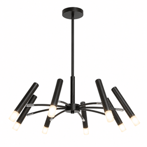 Lander 8 Light Pendant featuring a modern design with black and frosted white details, showcasing eight lights.