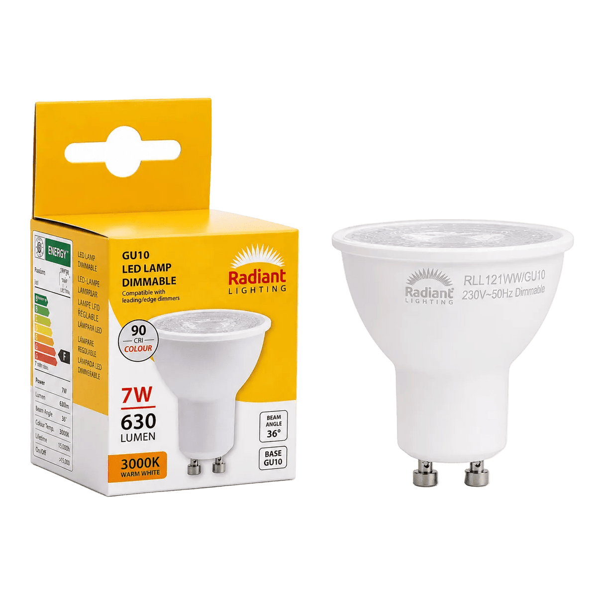 7W Dimmable GU10 LED Downlight Bulb – GU10, 3000K Warm White