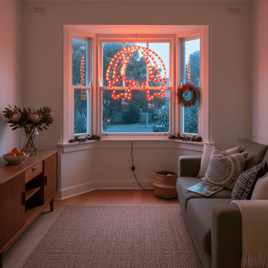 Decorative lighted jellyfish shape on a black background