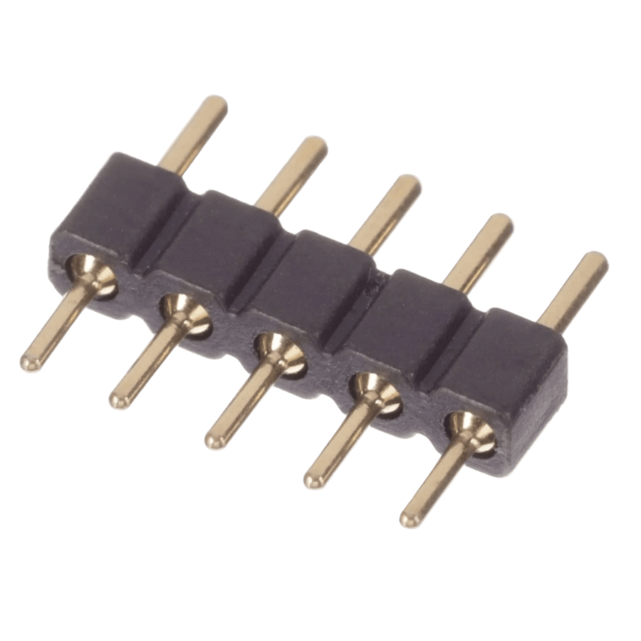 Transparent background image of a 5-pin male-to-male LED strip connector.