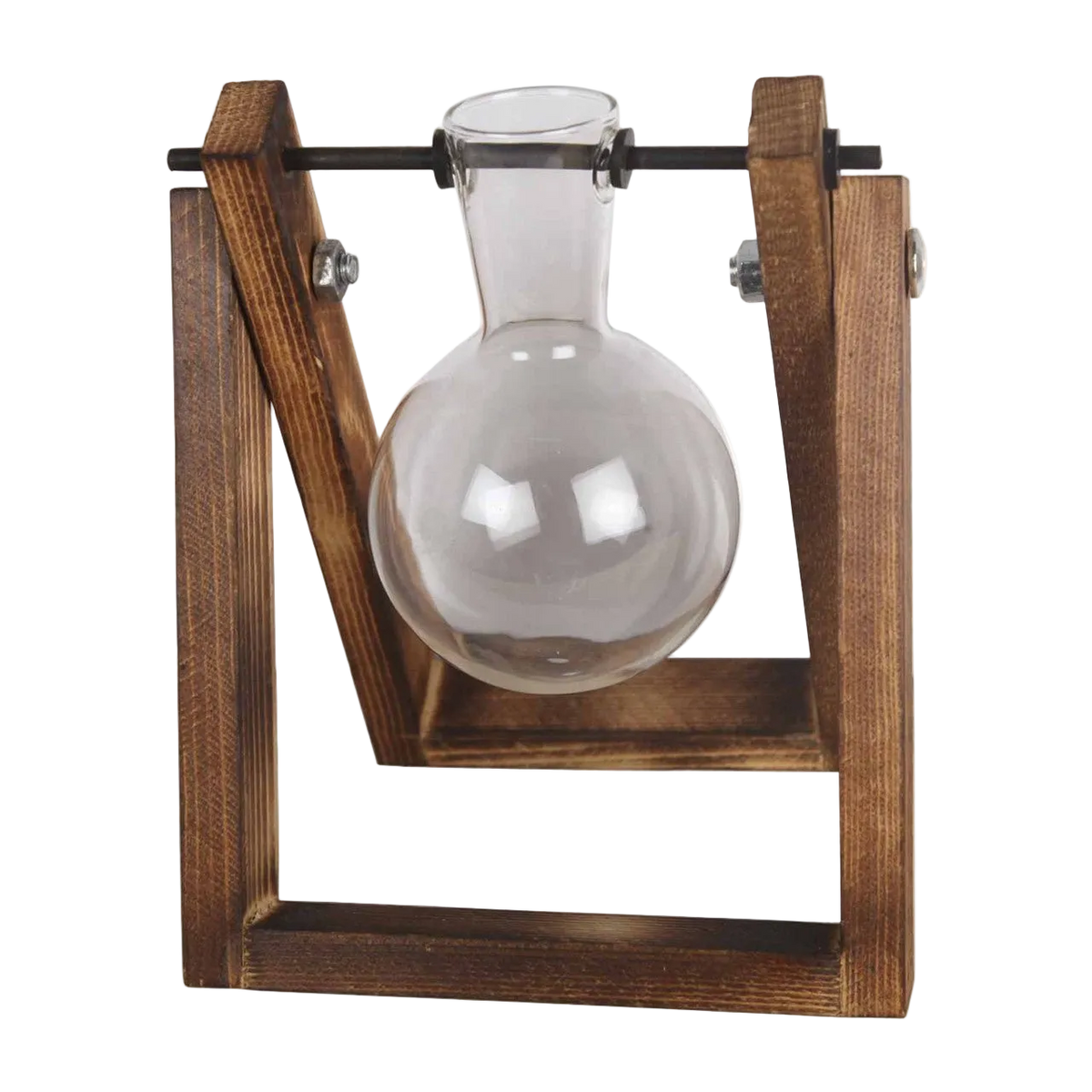 Elegant Glass Vase with Wooden Stand