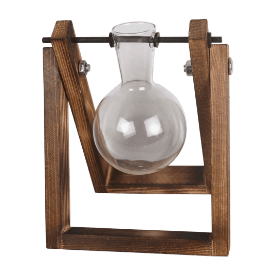 Elegant Glass Vase with Wooden Stand