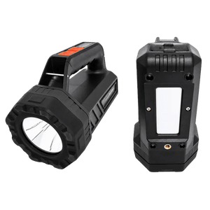 Black rechargeable LED spotlight torch with side light panel