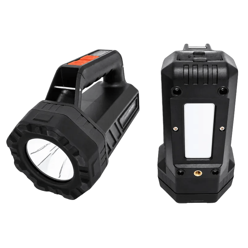 Black rechargeable LED spotlight torch with side light panel