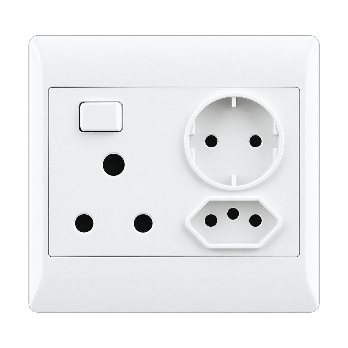 EPL white socket with 16A, RSA and Schuko on transparent background