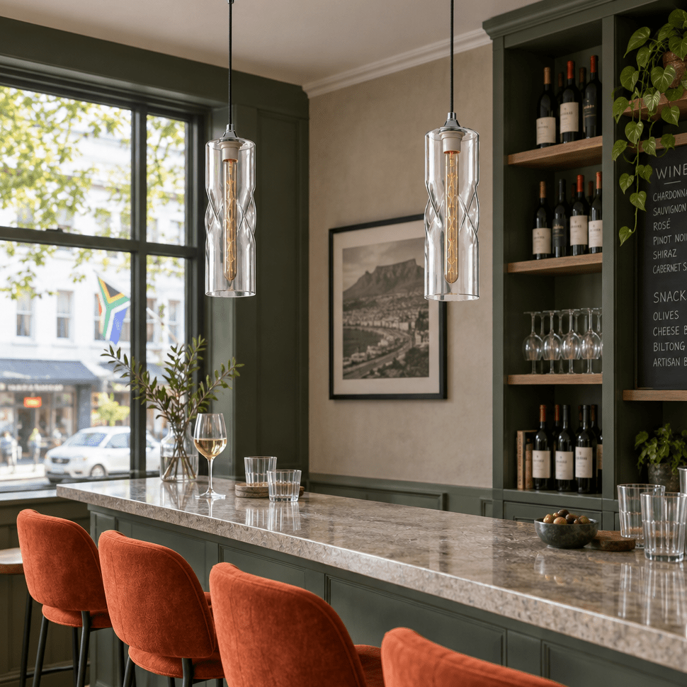 230V 40W Twisted Glass Pendant - Clear Glass and Chrome